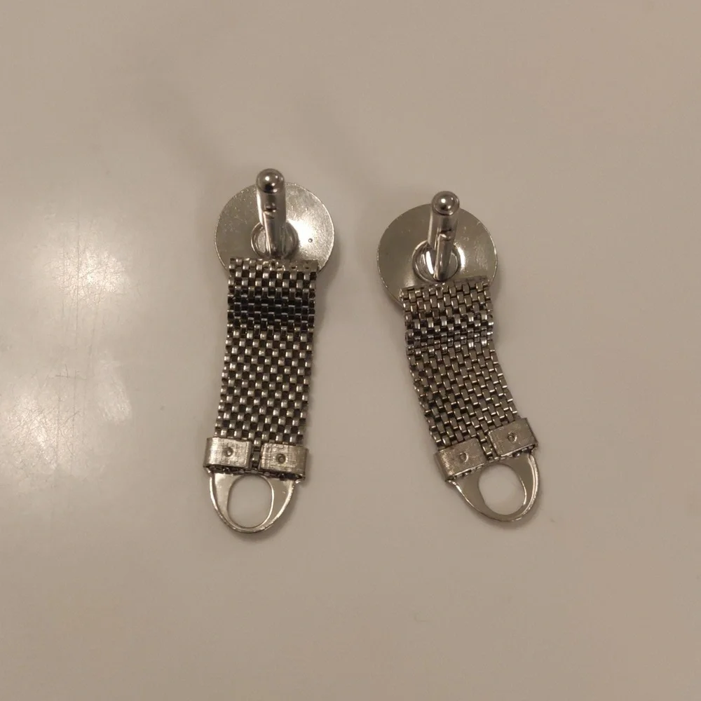 Vintage Silver-Tone Basket Weave Mesh Wrap Cufflinks